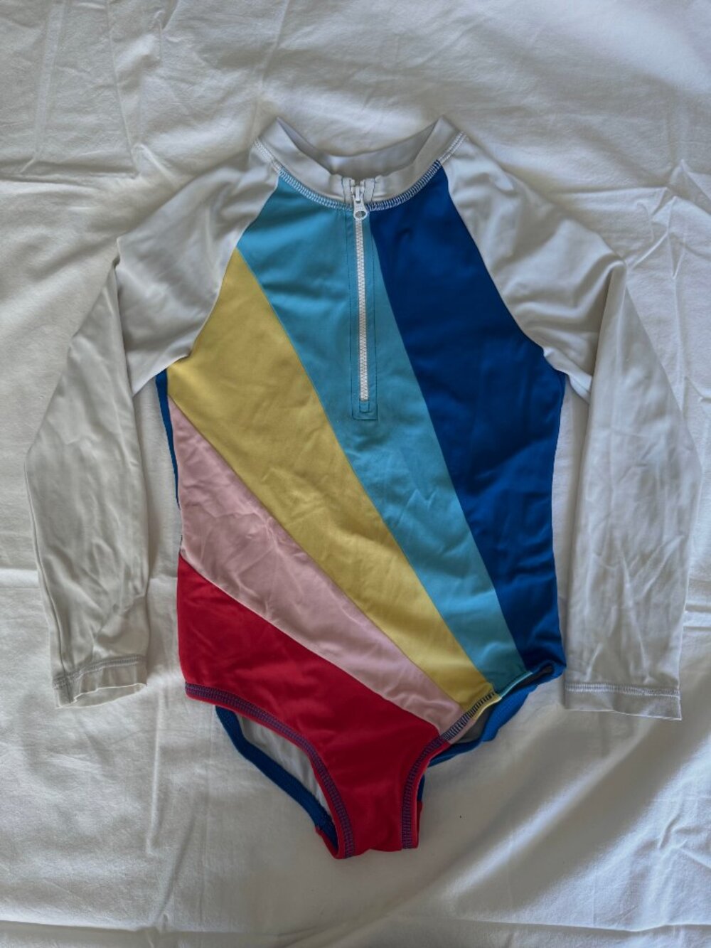 Hanna Andersson Girls Long-sleeved Swimsuit - Colorblock Pattern, Size 5